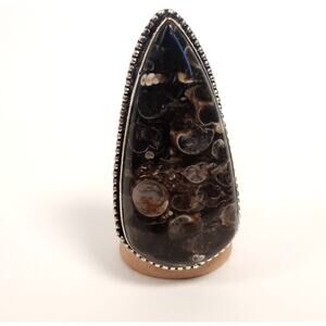 Sterling Silver Fossilized Stone Statement Ring, Size 6 3/4